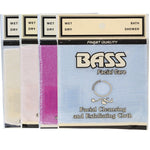 Blue and white exfoliating facial cloths made of textured nylon for gentle skin cleansing and massage.
