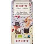 Bennetto 80g Organic 82% Super Dark Chocolate bar with a bird illustration on dark blue packaging, white background.