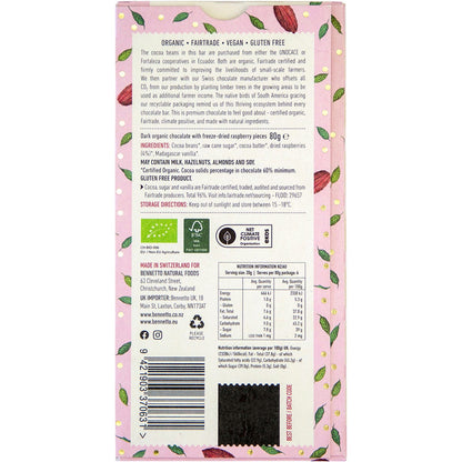 Bennetto Organic Dark Chocolate Raspberries In Dark 80g (Pack of 12) Payless 4 Organics