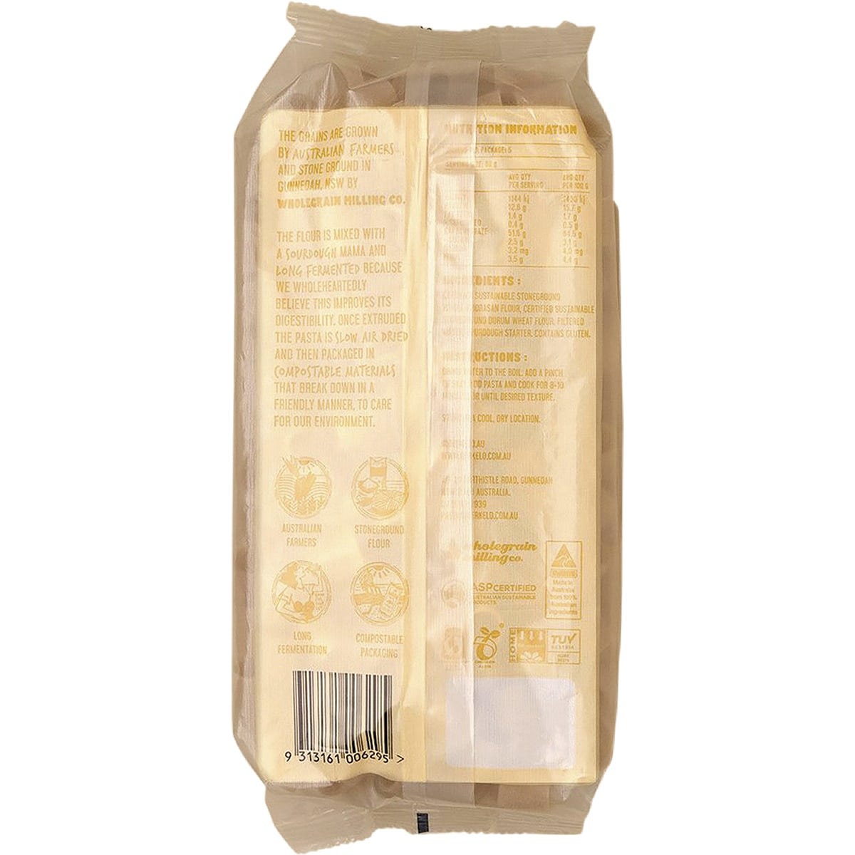 400g box of Berkelo Sourdough Khorasan Macaroni on a white background.