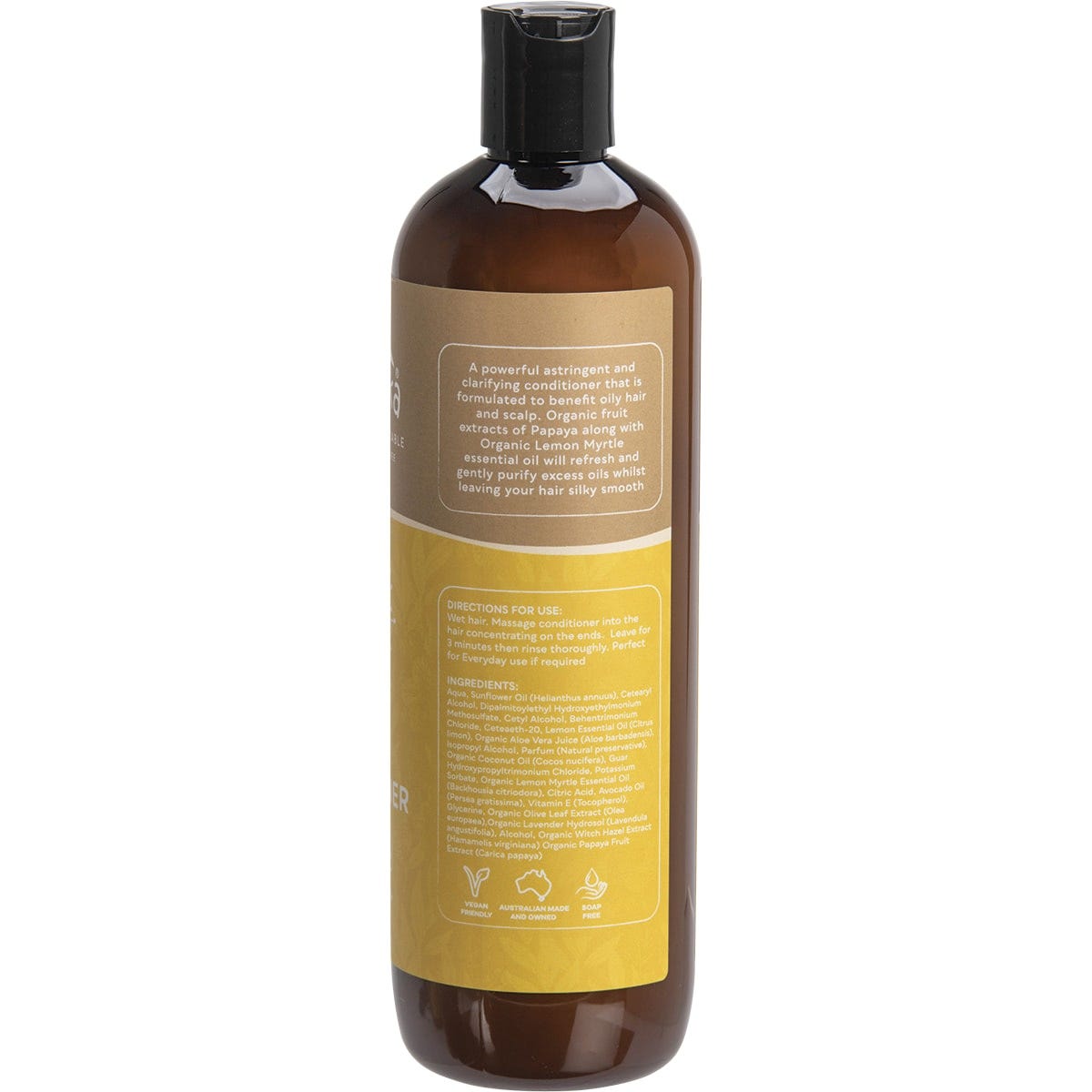 500ml bottle of Biologika Lemon Myrtle Cleansing Conditioner featuring a yellow label on a white background.
