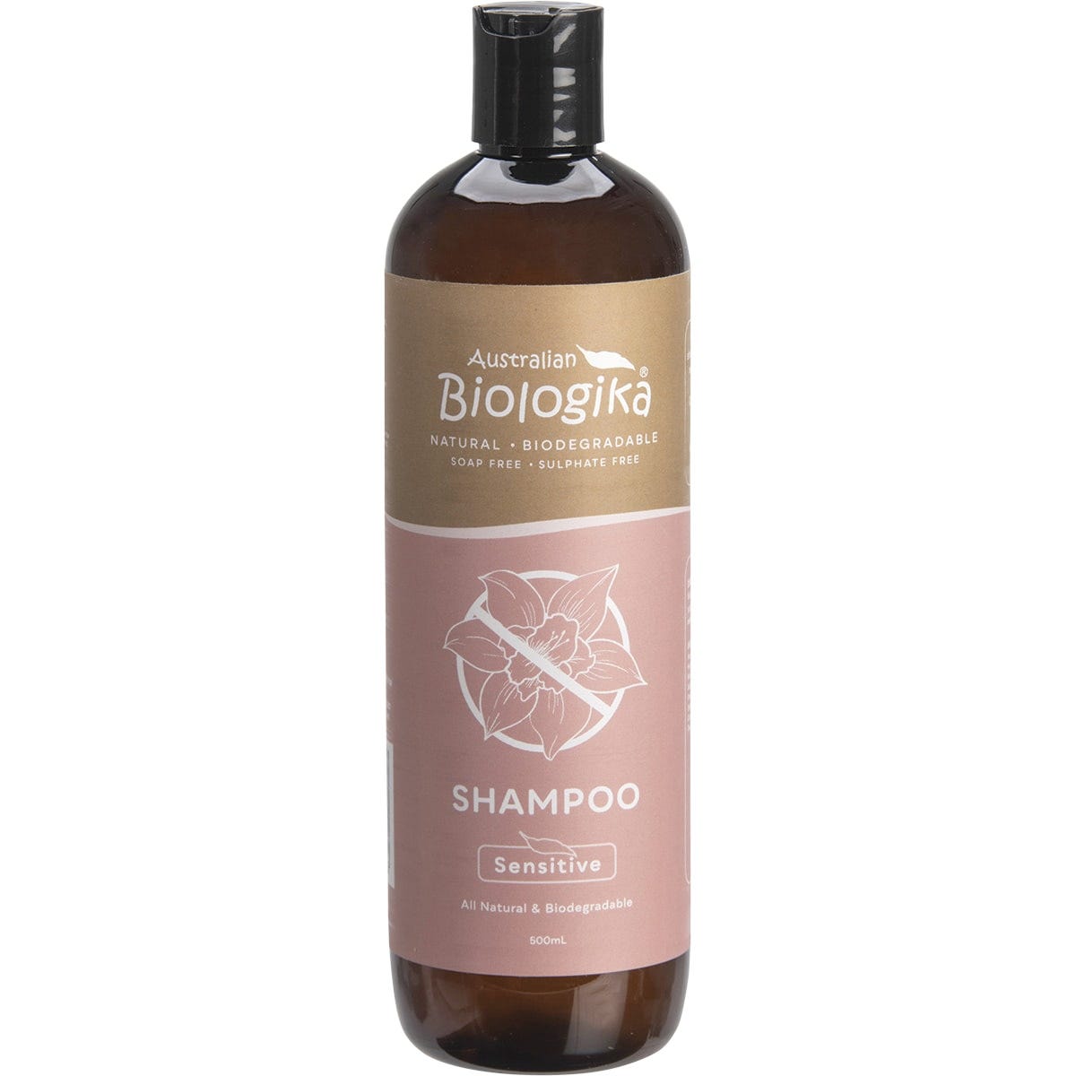 500ml bottle of Biologika Sensitive Shampoo with organic aloe vera, cucumber, and green tea on a white background.