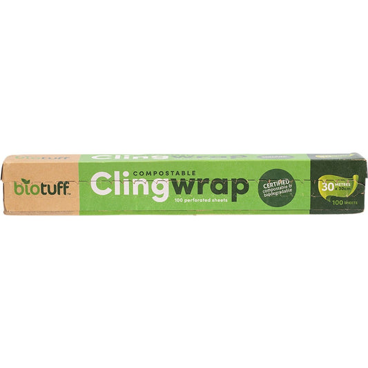 Biotuff Compostable Cling Wrap 100 x 30cm Sheets 30m Payless 4 Organics