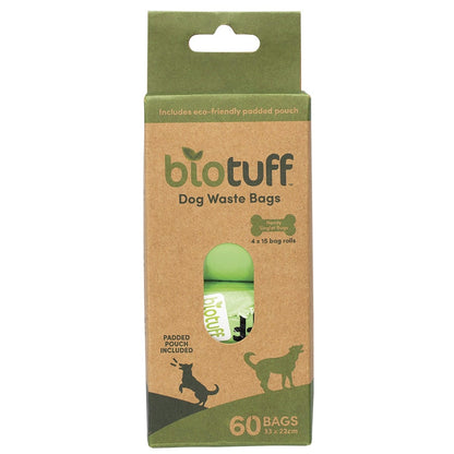 Biotuff Dog Waste Bags & Dispenser 4 x 15 Bag Rolls 60 Pack Payless 4 Organics