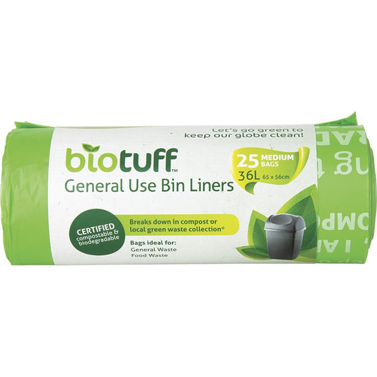 Biotuff General Use Bin Liners Medium 36L 25 Pack Payless 4 Organics