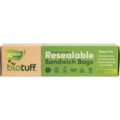 Biotuff Resealable Sandwich Bags 18x17cm 30 Pack Payless 4 Organics
