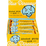 Side view of a 12-pack display box for Blue Dinosaur Banana Bread snack bars on a white background.