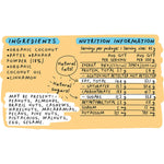 Back of a 45g Blue Dinosaur Banana Bread snack bar wrapper showing nutritional facts and ingredients on a white background.