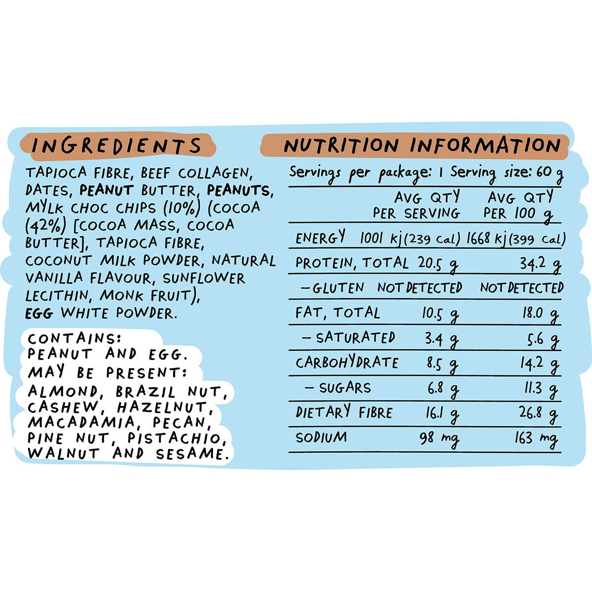 Unwrapped Blue Dinosaur Choc Chip Peanut Butter Protein Bar showing its dense texture and chocolate chips.
