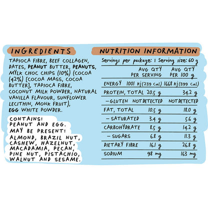 Blue Dinosaur Choc Chip Peanut Butter Protein Bar 60g (Pack of 12) Payless 4 Organics