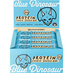 Back of Blue Dinosaur Cookie Dough Protein Bar 60g wrapper showing ingredients and nutrition facts.