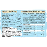 Blue Dinosaur Cookie Dough Protein Bar 60g shown from a side angle in its brown and blue wrapper on a white background.
