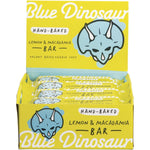 The side of a 12-pack box of Blue Dinosaur Lemon & Macadamia bars showing the "Nothing else!" ingredients list.