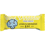 Single wrapped 45g Blue Dinosaur Lemon and Macadamia hand-baked bar on a white background.
