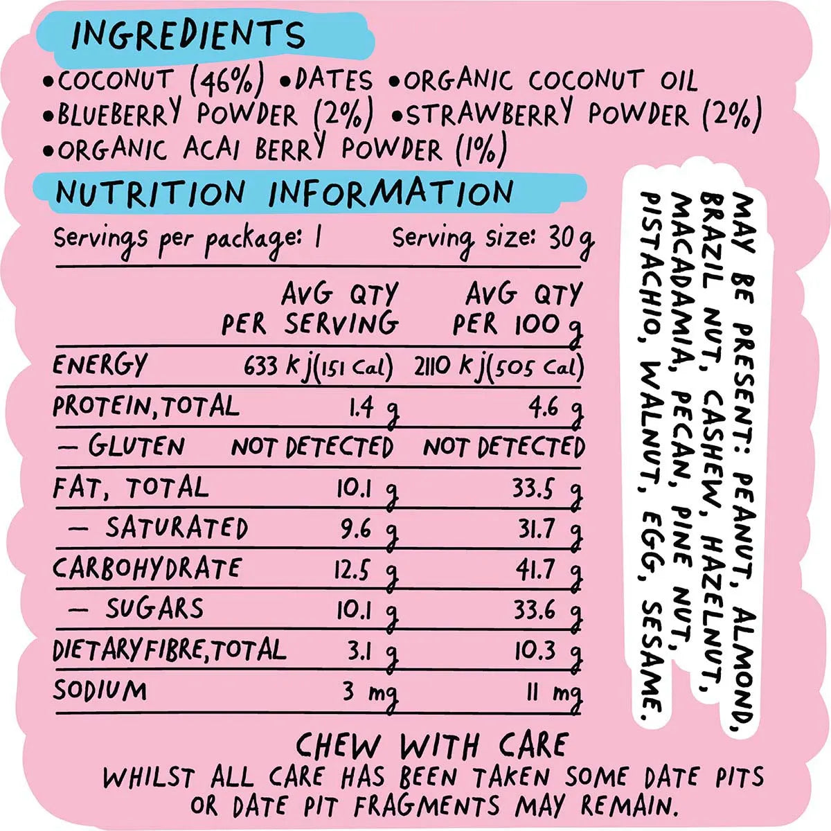 Blue Dinosaur Hand-Baked Bite Berry & Coconut 30g (Pack of 18) Payless 4 Organics