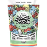 300g tub of Botanika Blends Beauty Potion Berry Nice Vegan Collagen Boost with pink floral and berry illustrations.