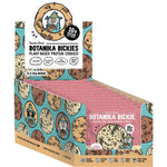 Back of Botanika Blends Birthday Cake protein cookie wrapper with nutrition facts and ingredients on a white background.