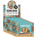 Back of Botanika Bickie Choc Chip 60g wrapper with nutrition facts, ingredients, and allergen information.