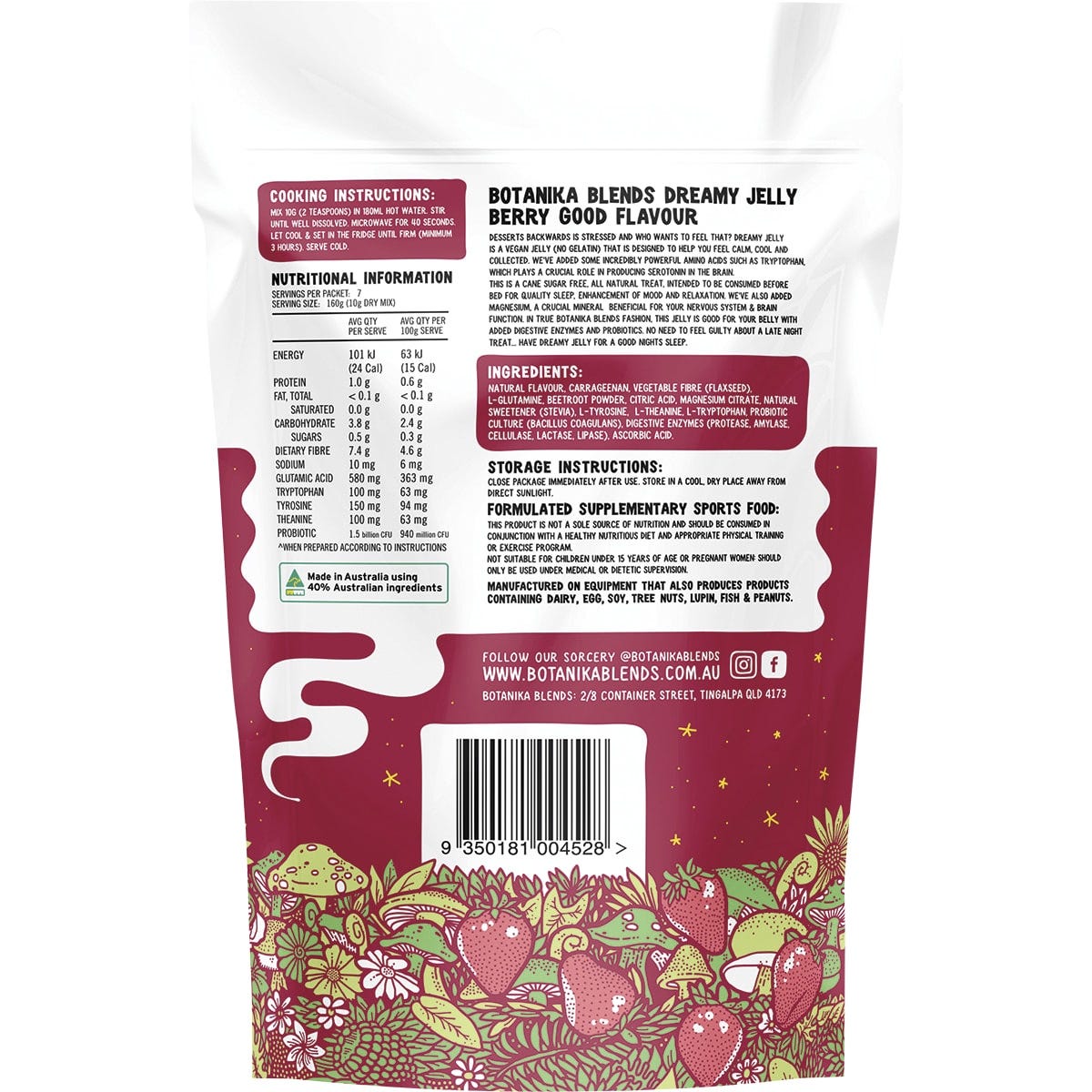Botanika Blends Dreamy Jelly Berry Good 70g pouch featuring strawberry imagery and a purple design.