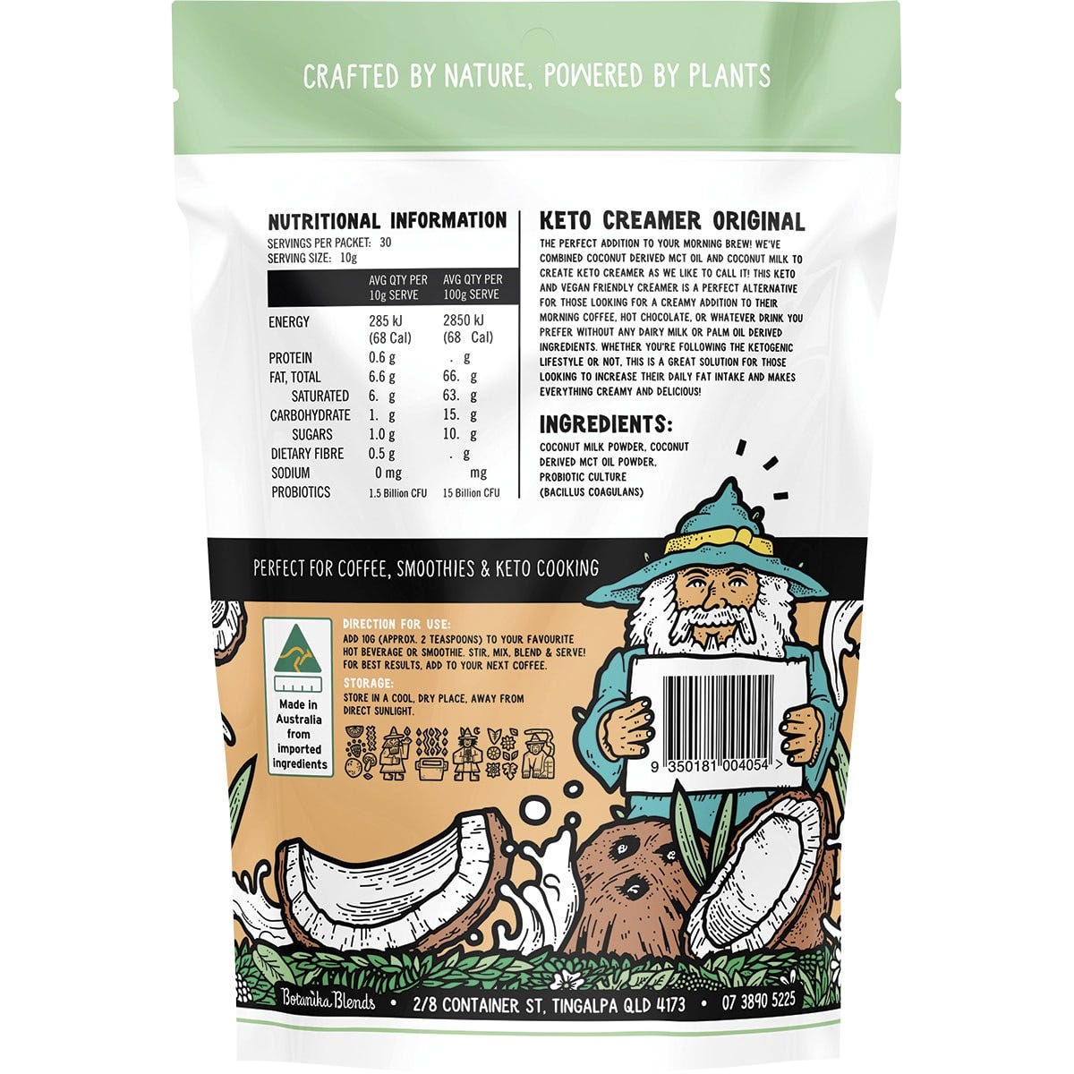 300g tub of Botanika Blends Original Keto Creamer with MCT oil and coconut milk on a white background.