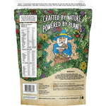Side view of a 500g Botanika Blends Banoffee Pie Plant Protein tub with nutrition facts and directions.