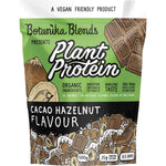 500g tub of Botanika Blends Cacao Hazelnut plant protein on a white background.