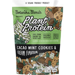 1kg tub of Botanika Blends Cacao Mint Cookies & Cream plant protein with a green and white label.