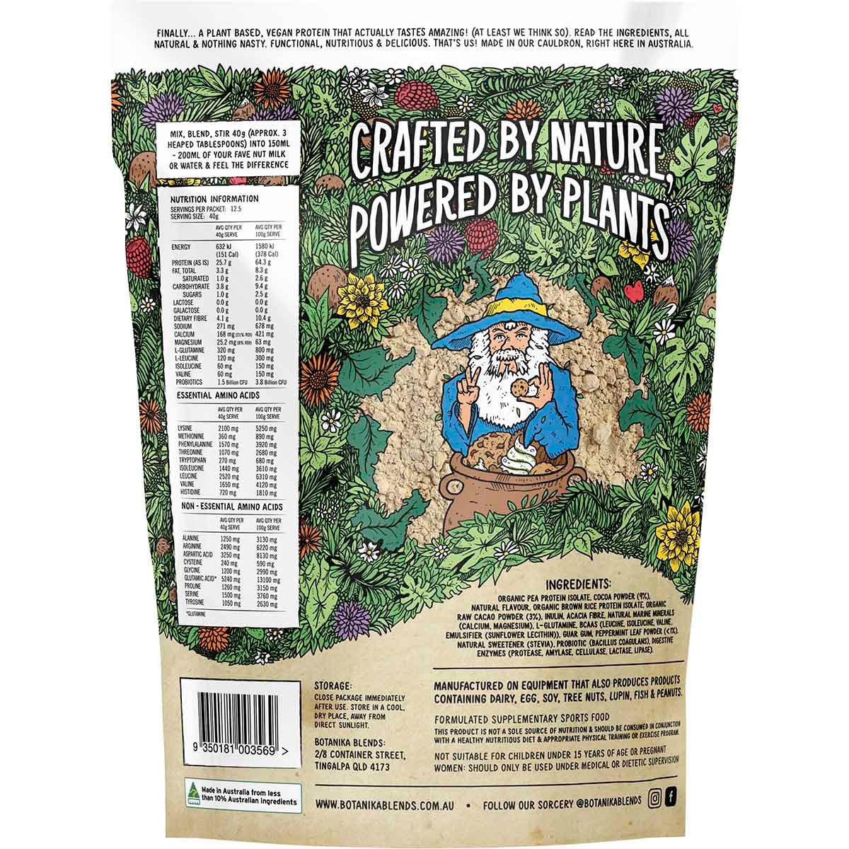 Botanika Blends 500g tub of Cacao Mint Cookies & Cream plant protein on a white background.