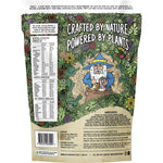 Back of a Botanika Blends Caramelised Popcorn plant protein bag showing nutrition facts and ingredients.