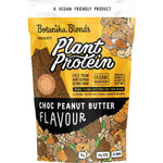 1kg tub of Botanika Blends Choc Peanut Butter plant protein with faba bean and pea protein on a white background.