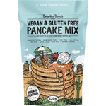 120g pouch of Botanika Blends Vegan & Gluten Free Pancake Mix with a blue label and illustrated pancakes.