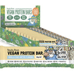 Box of 12 Botanika Blends Vanilla Cake Batter vegan protein bars with an individual 40g bar on a white background.