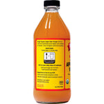 473ml bottle of Bragg Apple Cider Vinegar with yellow and red label, highlighting The Mother, on a white background.