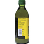 473ml bottle of Bragg unrefined organic extra virgin olive oil with a yellow and red label on a white background.