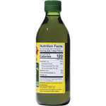 473ml glass bottle of Bragg Organic Extra Virgin Olive Oil with a yellow label on a white background.