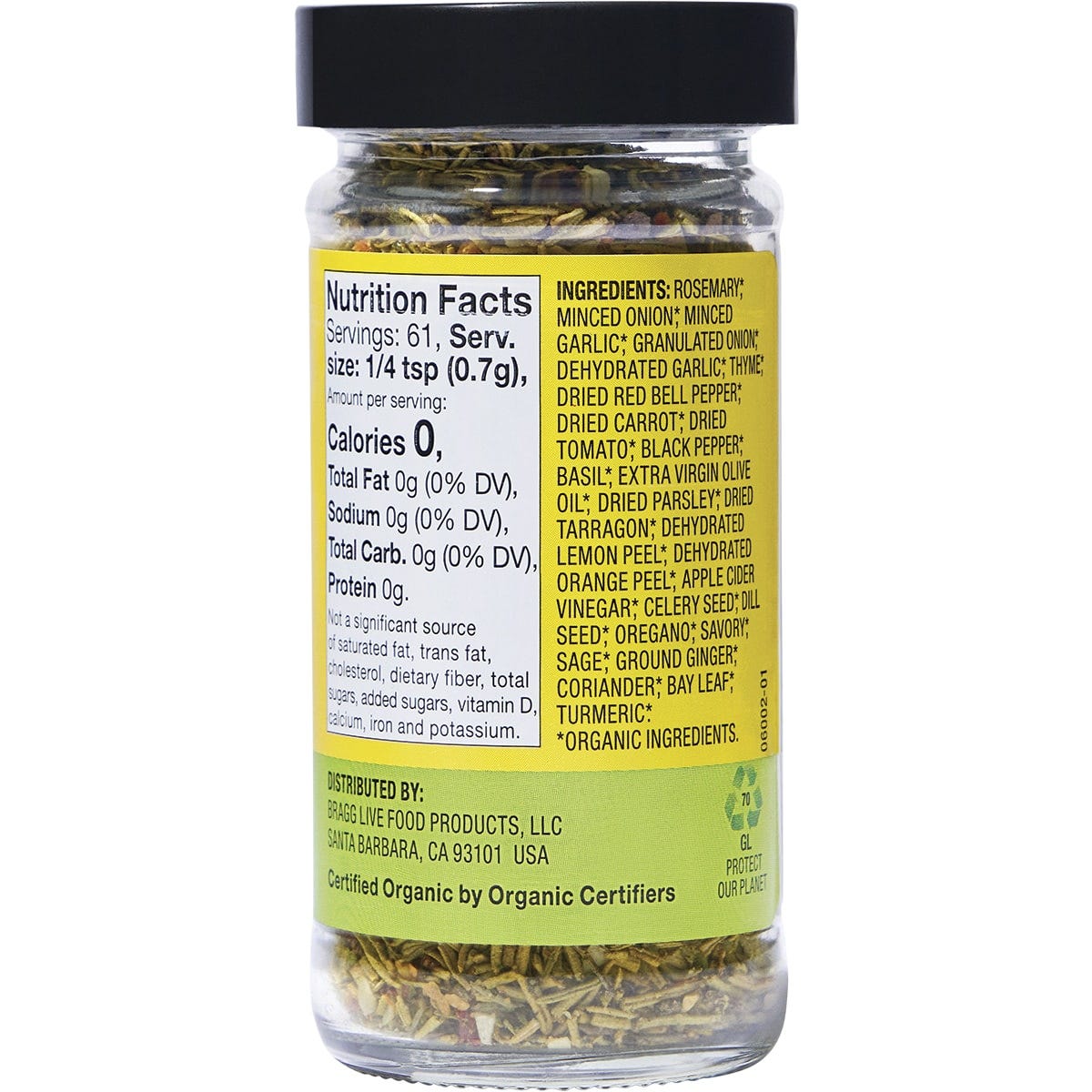 Bragg Seasoning Organic Sprinkle 24 Herb & Spices Salt-Free 42g Payless 4 Organics