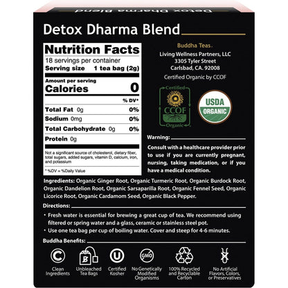 Buddha Teas Organic Herbal Tea Bags Detox Dharma Blend 18 Pack Payless 4 Organics
