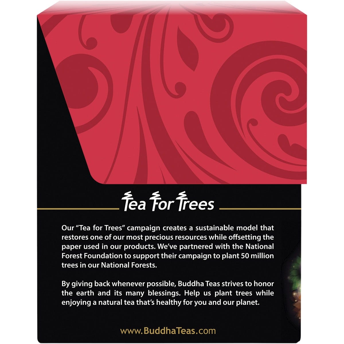 Side view of Buddha Teas Digestive Nirvana Blend box highlighting the use of unbleached bags and pure ingredients.