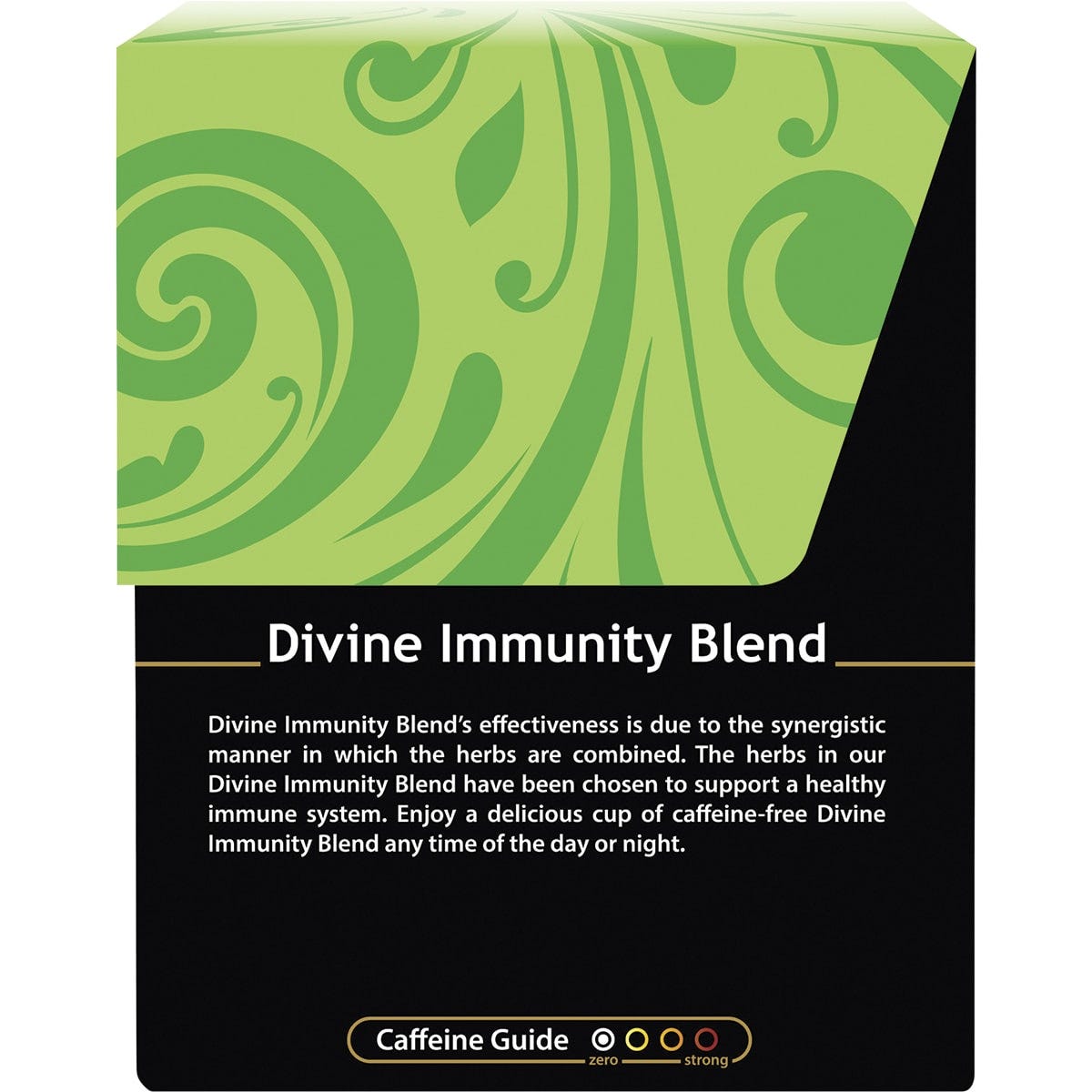 Back of Buddha Teas Divine Immunity Blend box showing nutrition facts, ingredients, and brewing instructions.