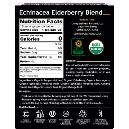 Buddha Teas Organic Herbal Tea Bags Echinacea Elderberry Blend 18 Pack Payless 4 Organics
