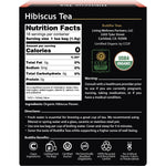 Side view of the Buddha Teas Organic Hibiscus Tea 18-pack box showing product details and organic certification seals.