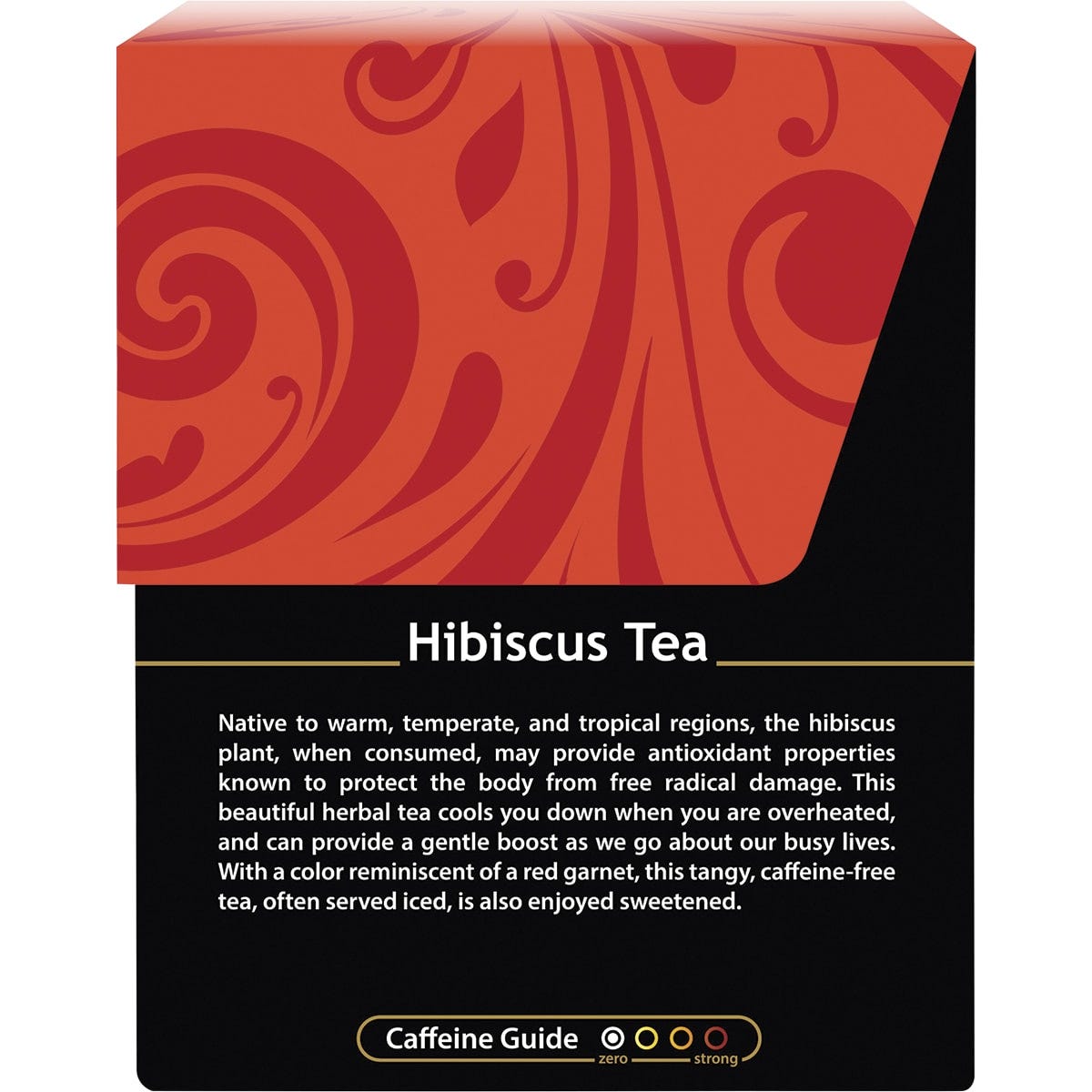 Back of Buddha Teas Organic Hibiscus Tea box showing nutrition facts, ingredients, and organic certifications.