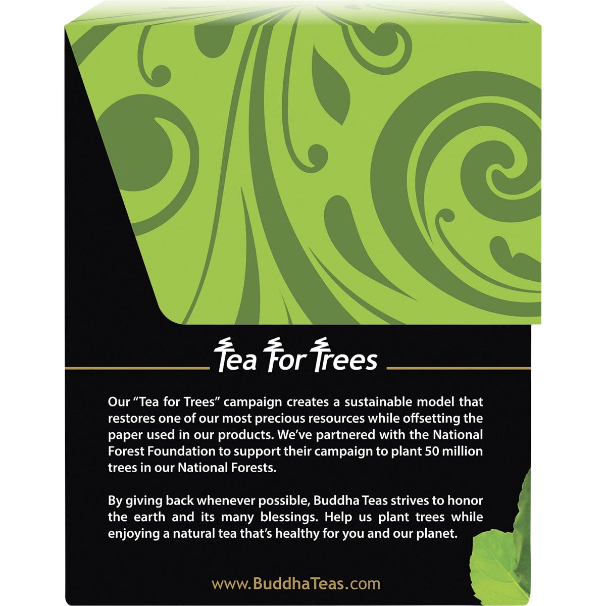 18-pack box of Buddha Teas Organic Holy Basil (Tulsi) Tea with a green and white floral label on a white background.