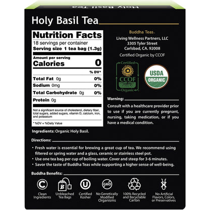 Buddha Teas Organic Herbal Tea Bags Holy Basil Tea (Tulsi) 18 Pack Payless 4 Organics