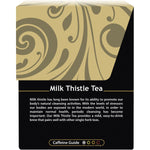 Back of Buddha Teas Organic Milk Thistle Tea box showing nutrition facts, ingredients, and brewing instructions.