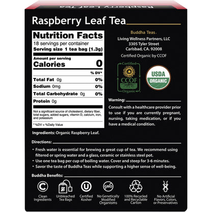 Buddha Teas Organic Herbal Tea Bags Raspberry Leaf Tea 18 Pack Payless 4 Organics