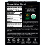 Box of 18 Buddha Teas Throat Bliss Blend organic herbal tea bags on a plain white background.