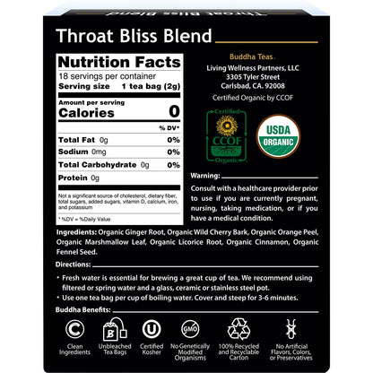 Buddha Teas Organic Herbal Tea Bags Throat Bliss Blend 18 Pack Payless 4 Organics