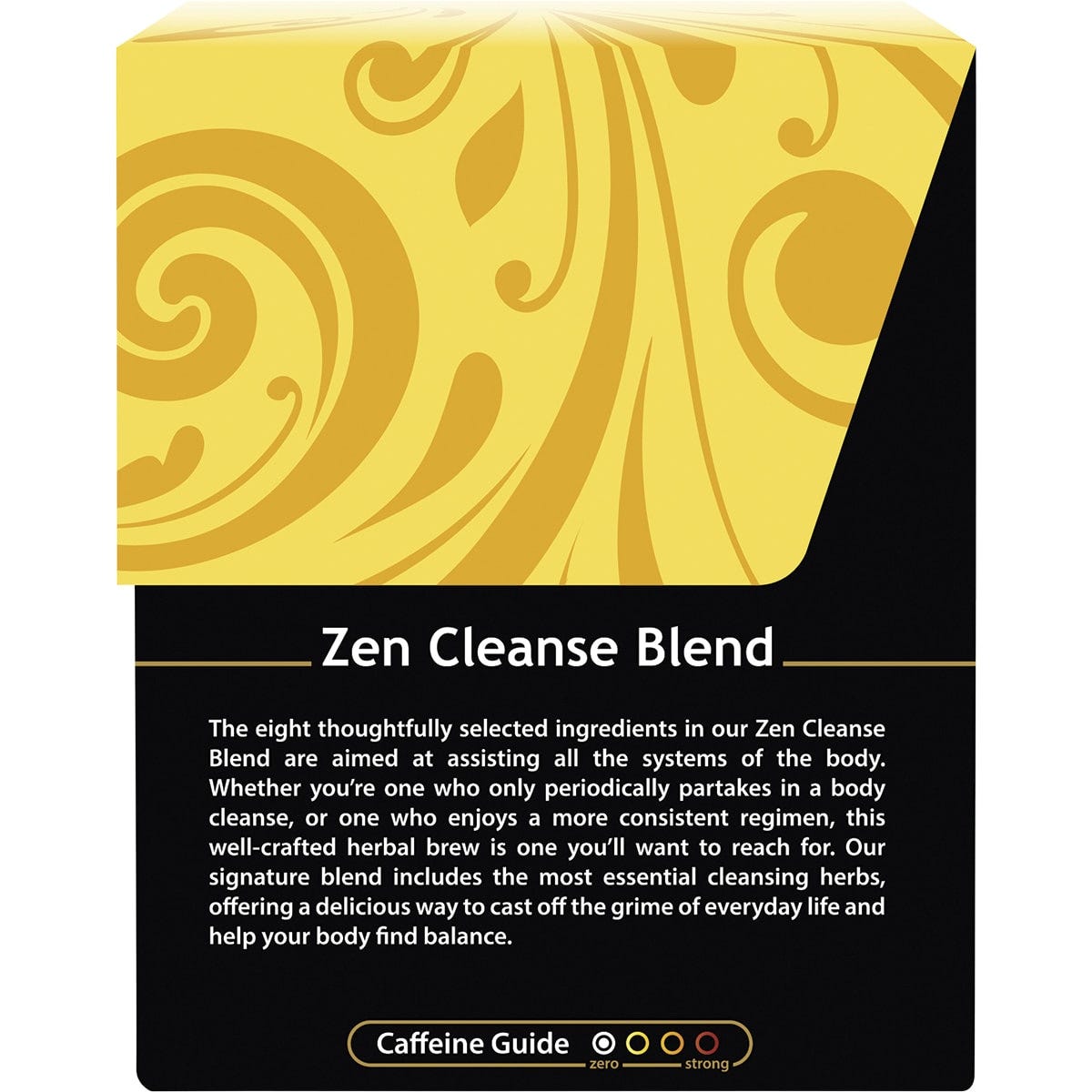 Side of a Buddha Teas Zen Cleanse box showing a "Bleach Free Tea Bags" label and 100% organic ingredients.