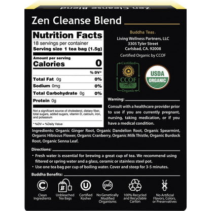 Buddha Teas Organic Herbal Tea Bags Zen Cleanse Blend 18 Pack Payless 4 Organics